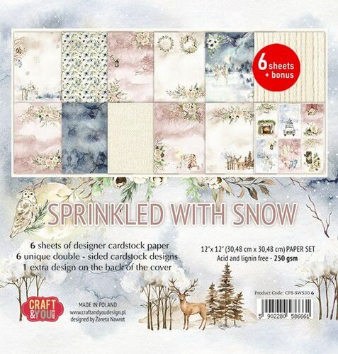 Craft&amp;You Sprinkled with Snow Paper Set (6) 12x12 6 vel CPS-SWS-