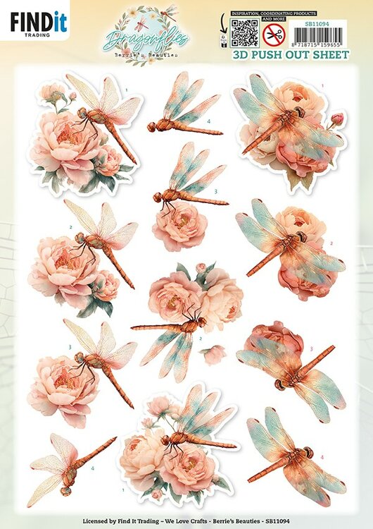 3D Pushout Sheet - Berries Beauties - Dragonflies - Blush SB11094