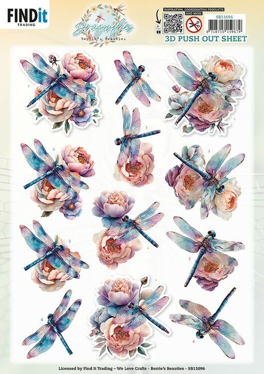 3D Pushout Sheet - Berries Beauties - Dragonflies - Azure SB11096