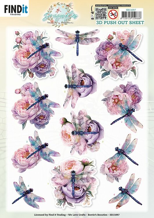 3D Pushout Sheet - Berries Beauties - Dragonflies - Lilac SB11097