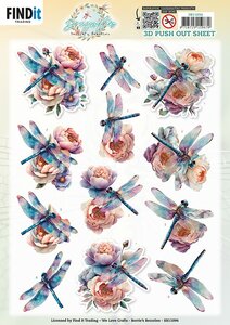 3D Pushout Sheet - Berries Beauties - Dragonflies - Azure SB11096