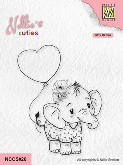 Nellies Choice Clearstempel - Cuties Olifant met ballon NCCS026 62x80mm