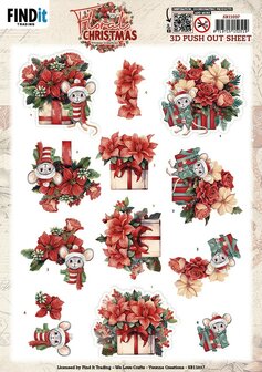 3D Pushout Sheet - Yvonne Ceations - Floral Christmas- Floral Presents SB11037