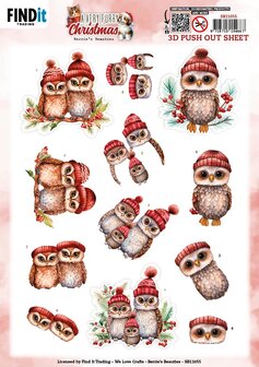 3D Pushout Sheet - Berries Beauties - A Very Furry Christmas - Owl SB11055