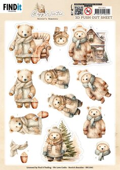 3D Pushout Sheet - Berries Beauties - Cosy WInter - Cosy Bear SB11061