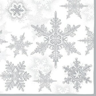Servetten 5st - Sneeuwkristallen silver  33x33cm Ambiente 