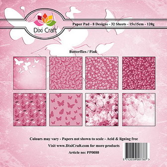 Dixi Paper Pack 15x15 cm butterfly background-pink (pp0080)
