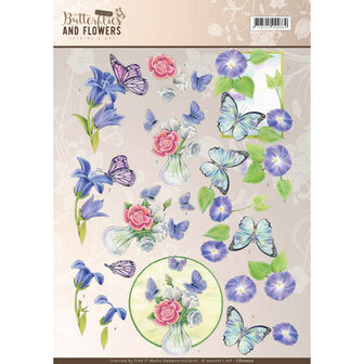3D Knipvel - Jeanine&#039;s Art - Classic Butterflies and Flowers - Blue Flowers cd11000