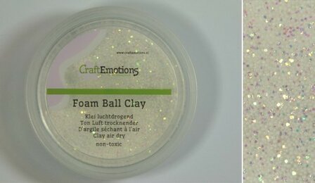 CraftEmotions Foamball clay - luchtdrogende klei - wit glitter 15gr 