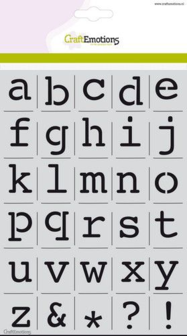 CraftEmotions stencil - alfabet kleine letters Courier A5 - H=21mm A5