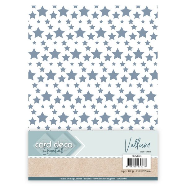 Card Deco Essentials - Vellum - Stars Blue CDEVE003