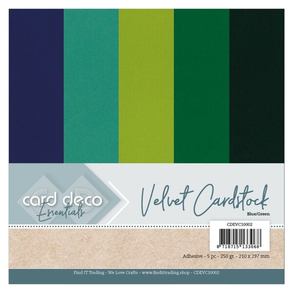 Card Deco Essentials - Velvet, Velours, Fluweel en zelfklevend Karton Blue/Green CDEVC10002