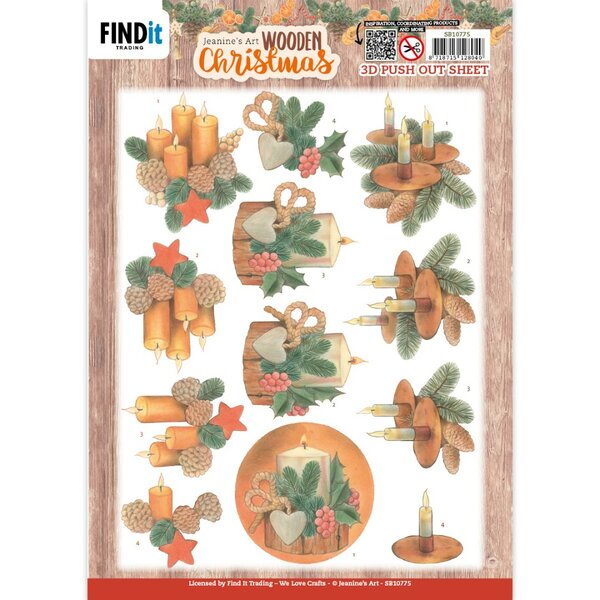 3D Push-Out - Jeanine&#039;s Art - Wooden Christmas - Orange Candles SB10775