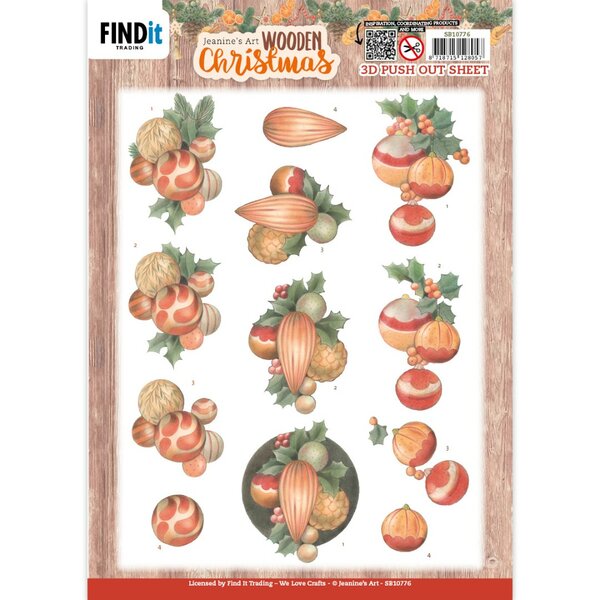 3D Push-Out - Jeanine&#039;s Art - Wooden Christmas - Orange Baubles SB10776
