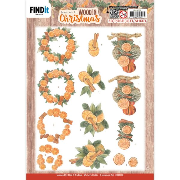 3D Push-Out - Jeanine&#039;s Art - Wooden Christmas - Orange Fruit SB10778