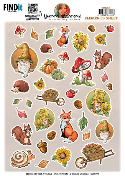 Cutting Sheet - Yvonne Creations - Small Elements Gnomes CD12076