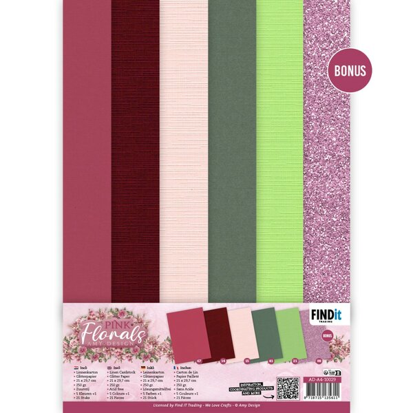 Linen Cardstock Pack - Amy Design - Pink Florals - A4 AD-A4-10029