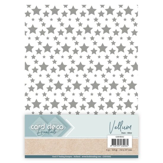 Card Deco Essentials - Vellum - Stars Silver CDEVE002