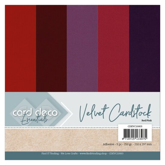 Card Deco Essentials - Velvet, Velours, Fluweel en zelfklevend Karton Red/Pink CDEVC10003