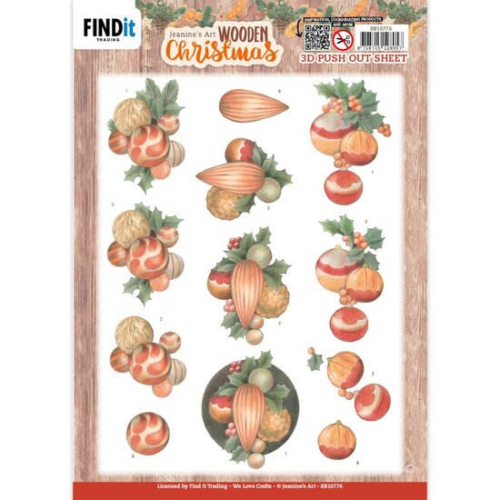 3D Push-Out - Jeanine&#039;s Art - Wooden Christmas - Orange Baubles SB10776