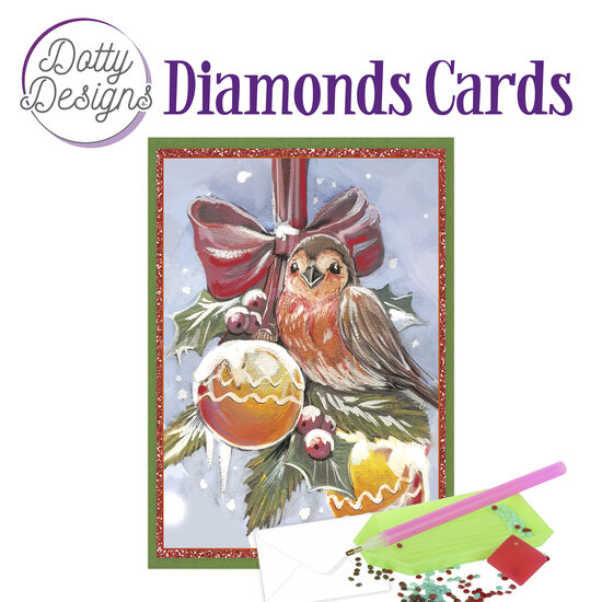 Dotty Designs Diamond Cards - Bird with Christmas ornaments DDDC1156