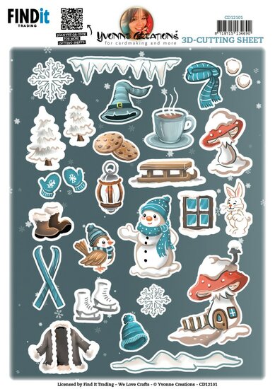 Cutting Sheet - Yvonne Creations - Small Elements Winter Gnomes CD12101