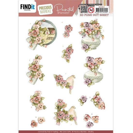 3D Push Out - Precious Marieke - Painted Pansies - Pink SB10813