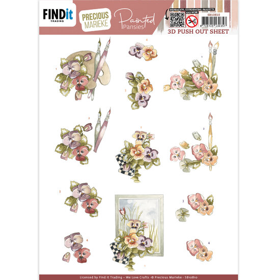 3D Push-Out - Precious Marieke - Painted Pansies - Pansies and Brushes SB10810