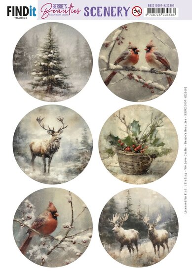 Push-Out Scenery - Berries Beauties - Vintage Christmas Round BBSC10007-HJ22401