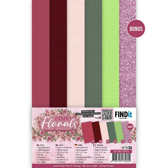 Linen Cardstock Pack - Amy Design - Pink Florals - 4K AD-4K-10029