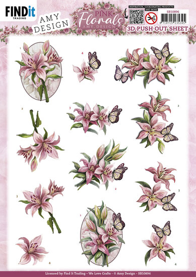 3D Push Out - Amy Design - Pink Florals - Lillies SB10896