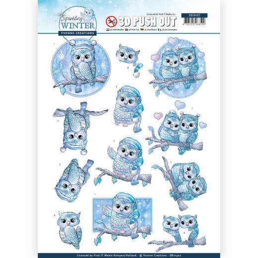SB10402 3D Pushout - Yvonne Creations - Sparkling Winter - Winter Owls