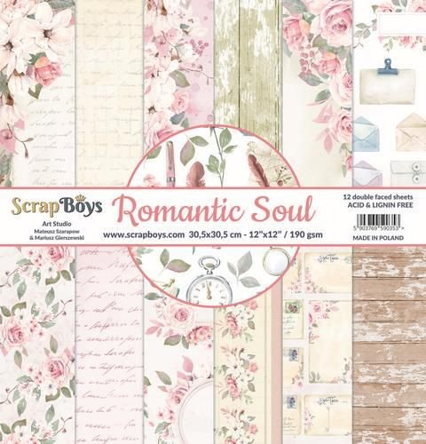 ScrapBoys Romantic Soul paperset 12 vl+cut out elements-DZ ROSO-08 190gr 30,5 x 30,5cm