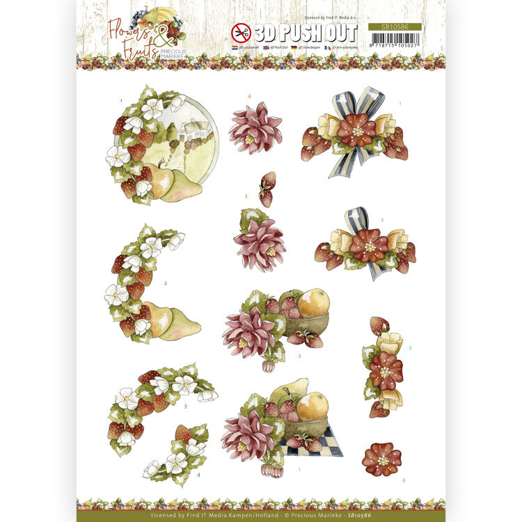 3D Push Out - Precious Marieke - Flowers and Fruits - Flowers and Strawberries SB10586