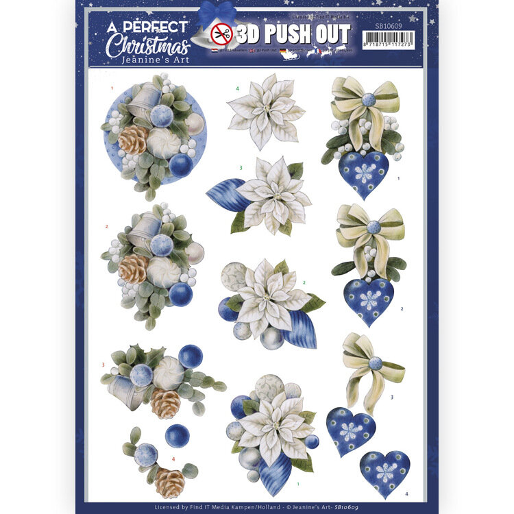 3D Push Out - Jeanine's Art - A Perfect Christmas - Blue Christmas Flowers SB10609