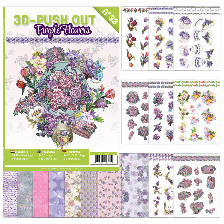 3D Push Out book 33 - Purple Flowers 3DPO10033