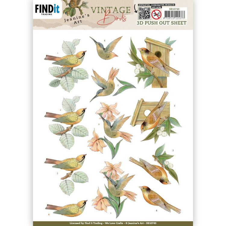3D Push Out - Jeanine's Art - Vintage Birds - Wooden Bird House SB10749