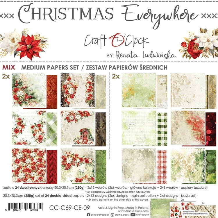  Craft O Clock Set of Mix Papers 20x20 cm Christmas Everywhere  CC-C69-CE-09