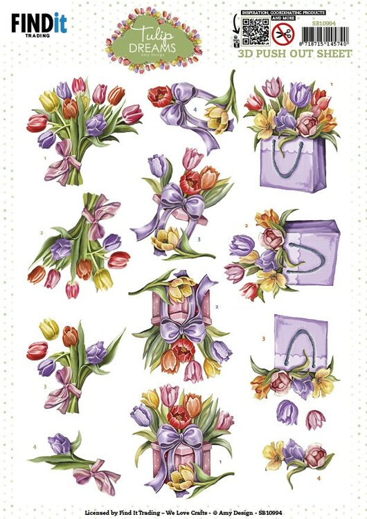 3D Push out Sheet - Amy Design - Tulip Dreams - Colorful Tulips SB10994