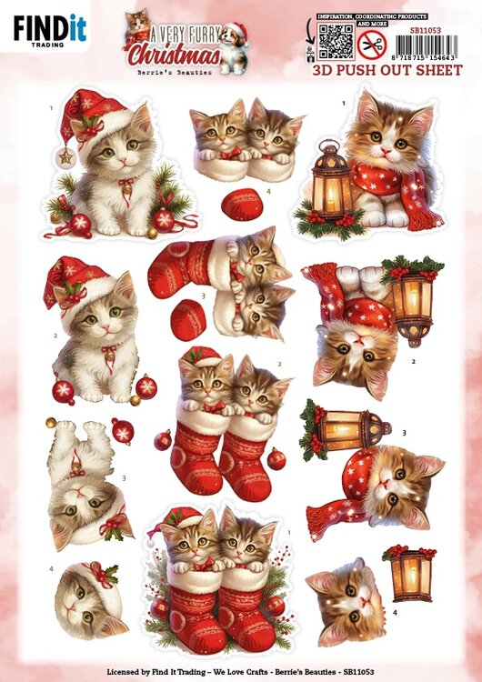 3D Pushout Sheet - Berries Beauties - A Very Furry Christmas - Kitten SB11053