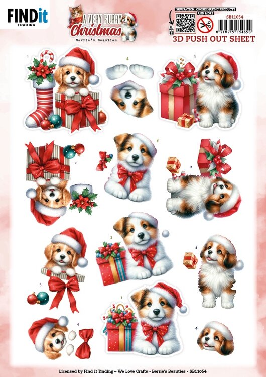 3D Pushout Sheet - Berries Beauties - A Very Furry Christmas - Puppy SB11054