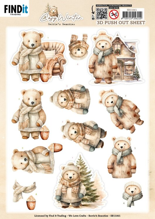 3D Pushout Sheet - Berries Beauties - Cosy WInter - Cosy Bear SB11061