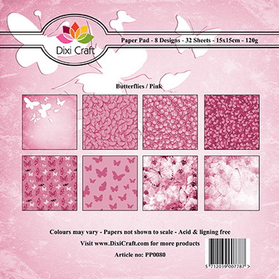 Dixi Paper Pack 15x15 cm butterfly background-pink (pp0080)