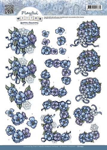 3D Knipvel - Yvonne Creations - Playful Winter - Snowflowers cd10431