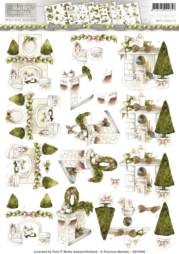 3D Knipvel - Precious Marieke - Rustic Christmas - Fireplace cd10563
