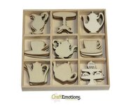 Houten ornamenten High Tea Rose -Theepot/kopjes 45 pcs - box 10,5 x 10,5 cm