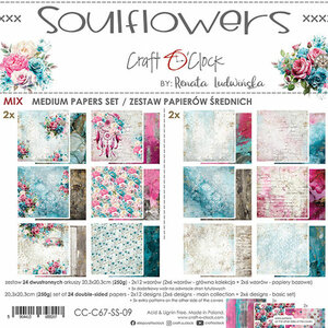   Craft O Clock Set of Mix Papers 20x20 cm Soulflowers  CC-C67-SS-09 